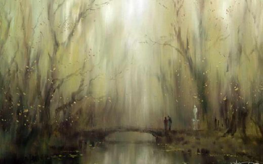 пейзаж , лес и тихая река