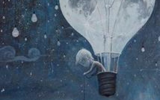 ночь, воздушный шар, мальчик и девочка