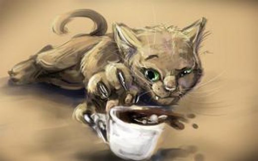 кот с чашкой кофе