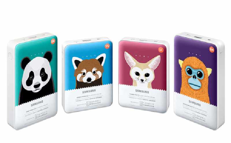 внешине аккумуляторы Samsung  с изображением - малая панда, большая панда, фенек и золотая обезьяна.