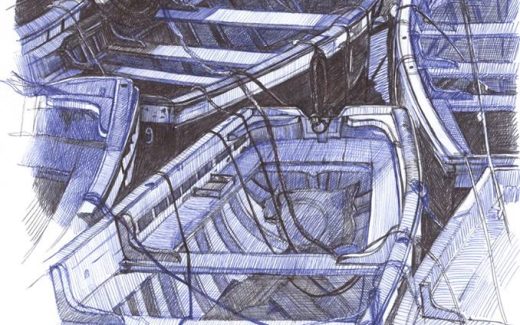 лодки, рисунок шариковой ручкой