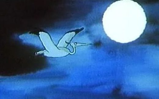 птица летит на фоне Луны в ночном небе