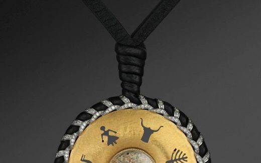 Колье из коллекции "Берег" украинских мастеров BeauVarie ― золото 18 ct, бриллианты - 4.47 ct, лейкосапфир, калиброваный песок, кожа. Вес -58.36 г Наш стенд на Арт Монако-201