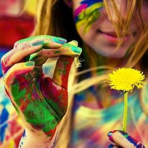 творчество, девочка, одуванчик, краски