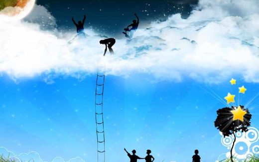 лестница в небо, люди на облаках
